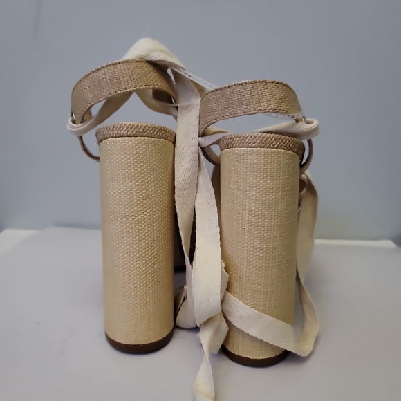Schutz Nala Light Nude Canvas Platform Lace-Up Espadrille Heels - Picture 13 of 15
